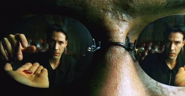 Morpheus offers Neo an opportunity to leave the Matrix. 